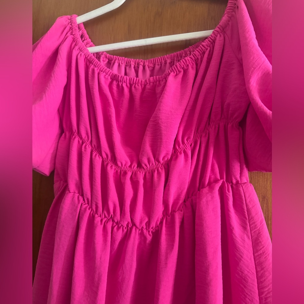 Hot Pink off-the-shoulder Mini Dress - Picture 3 of 5